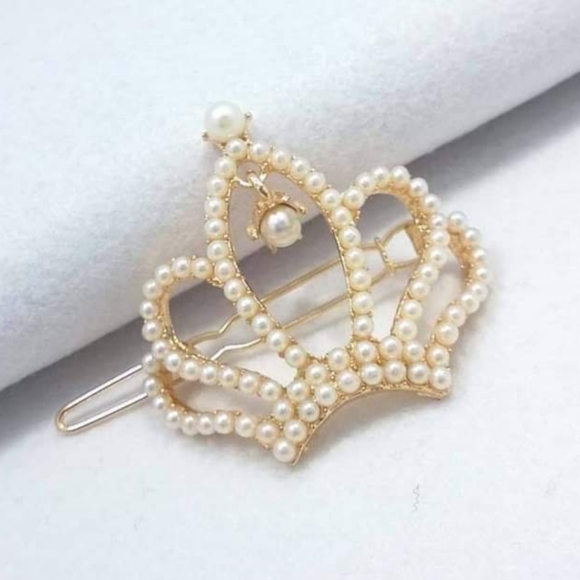 Unbranded Other - Pearl & Crystal Bling Crown Barrettes